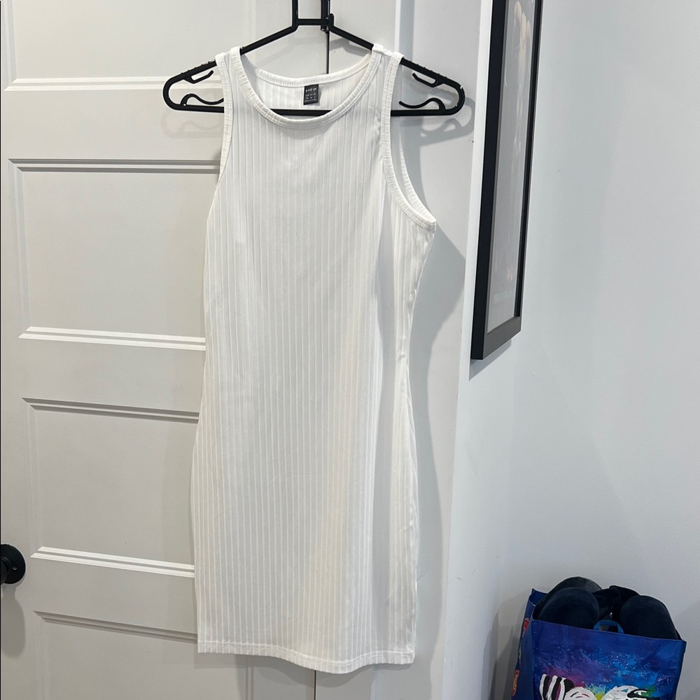 SHEIN Ivory Ribbed Sleeveless Mini Dress
